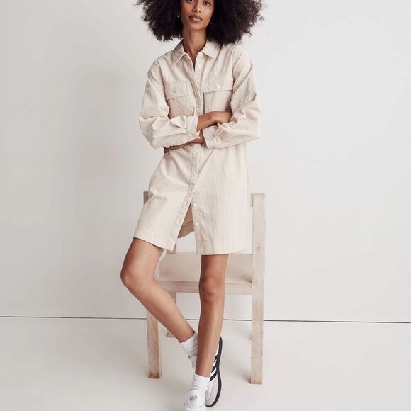 Madewell Corduroy Long sleeve Mini Shirt dress - M - Harvest Moon / Cream - Picture 13 of 13